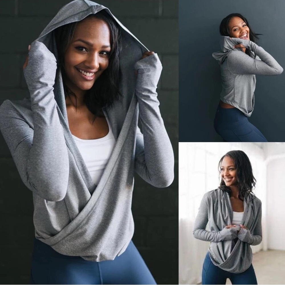 Zyia Yoga Wrap Gray Hooded Top
